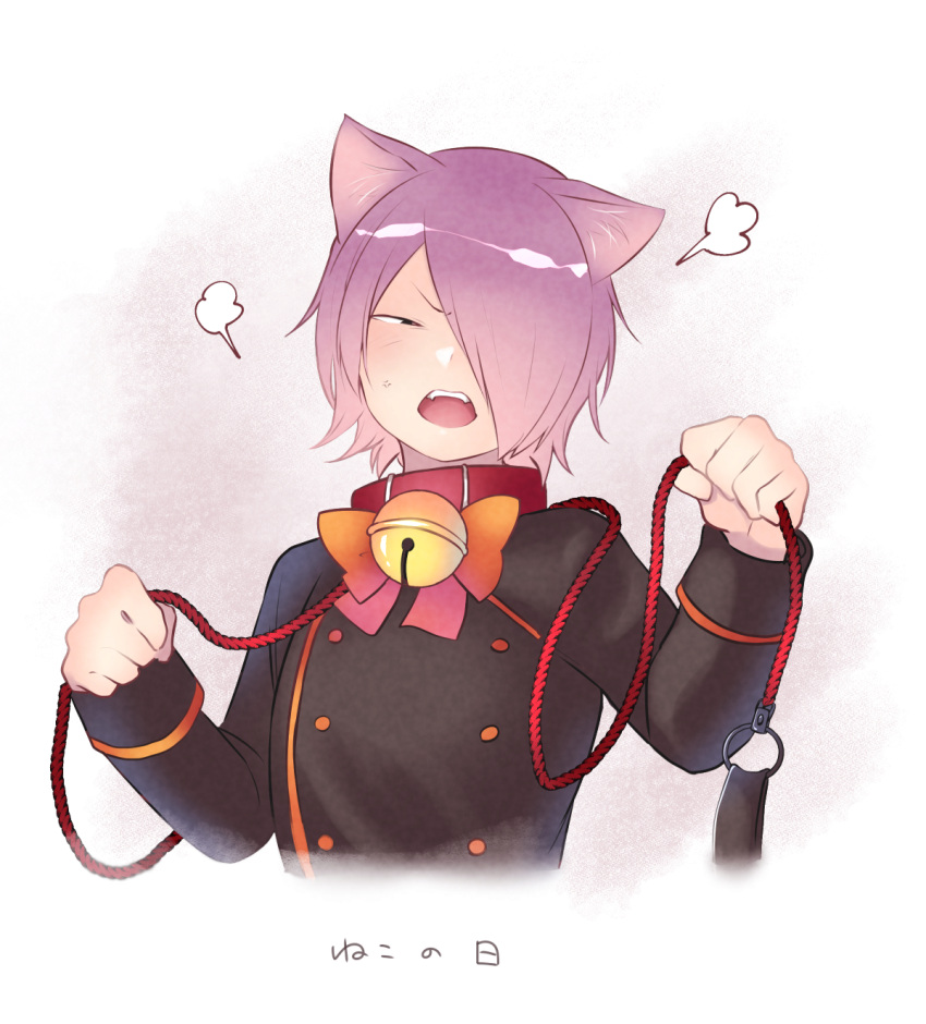 1boy, angry, animal_ears, artist_name, bangs, bell, boku_no_hero_academia, bow