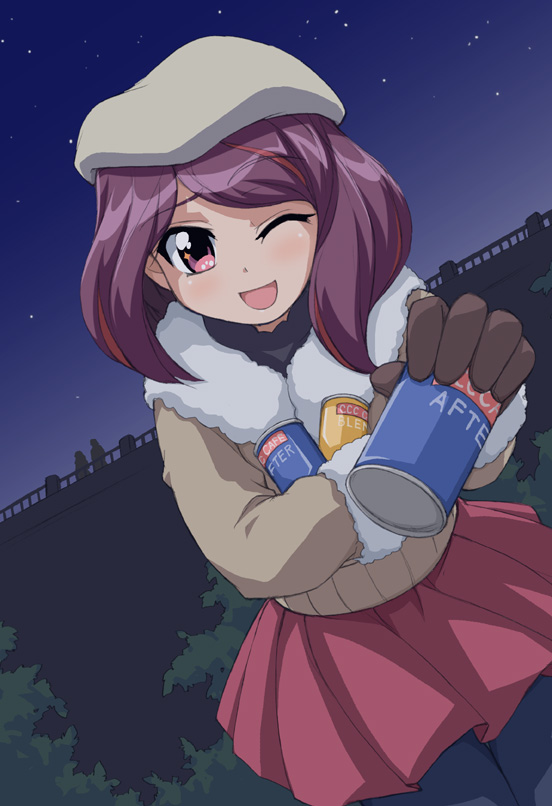 bioroid_hei, blush, gloves, hat, jacket, leggings, miyabe_kasumi, multicolored_hair