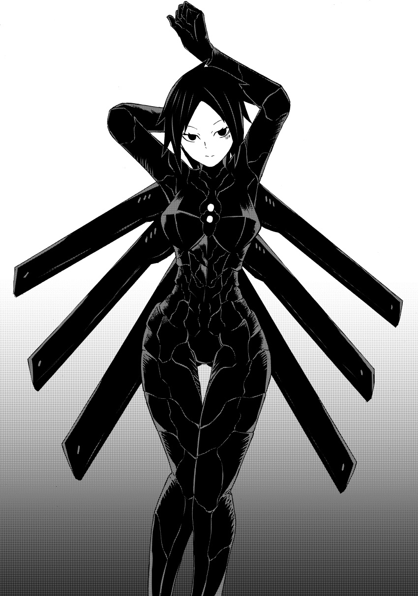 1girl, absurdres, android, ass_visible_through_thighs, black_bodysuit, black_hair, black_wings, bodysuit