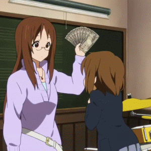 gif, hirasawa_yui, k-on!, money, slap, yamanaka_sawako