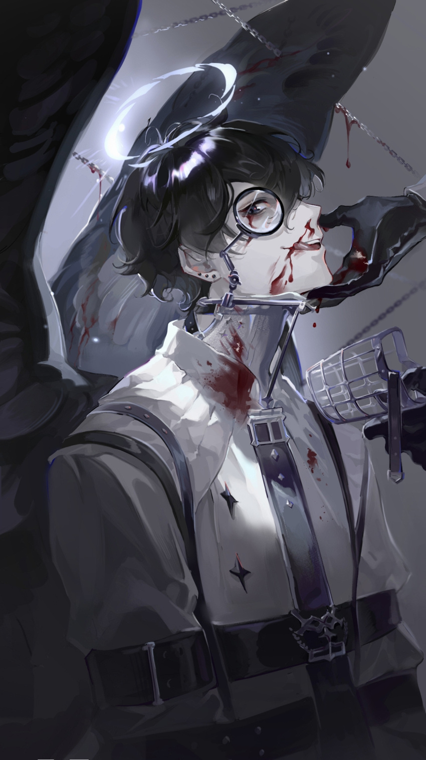 1boy, amon_(lord_of_the_mysteries), angel, angel_wings, belt, black_eyes, black_gloves, black_hair