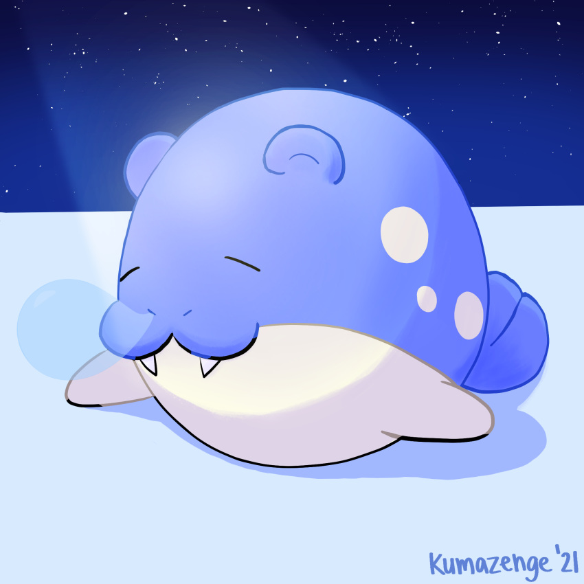 artist_name, closed_eyes, ears, fangs, flippers, highres, kumazenge, moonlight