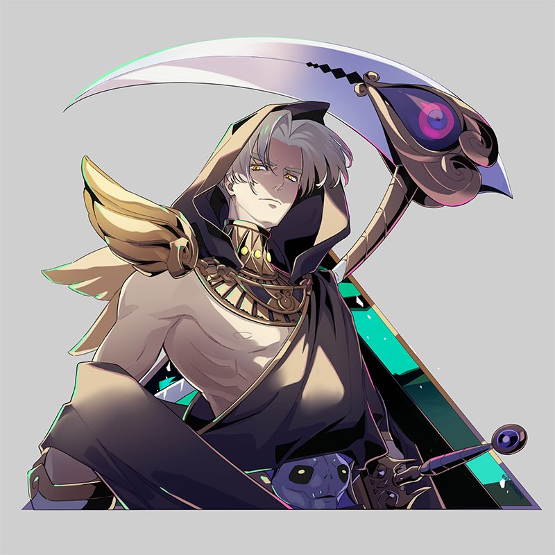 1boy, belt, gorget, greek_clothes, hades_(game), hood, hood_up, male_focus