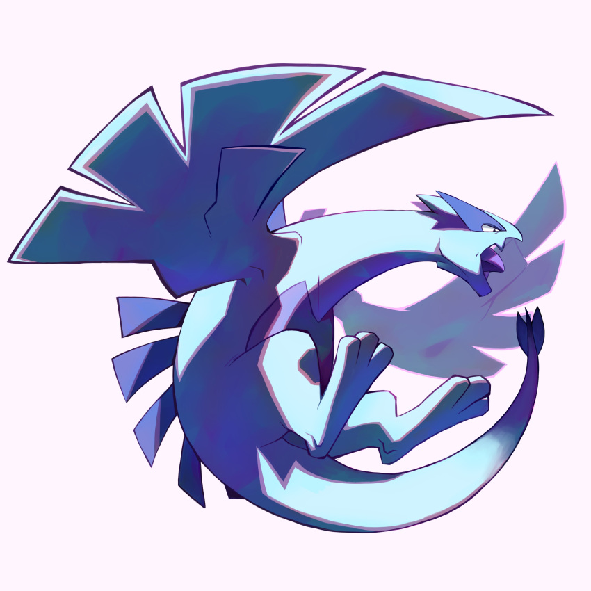absurdres, black_eyes, commentary, english_commentary, fang, from_side, full_body, highres, legendary_pokemon, lugia, megadinkloid, no_humans, open_mouth, pokemon, pokemon_(creature), solo, toes, tongue