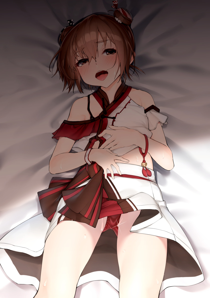 1girl, absurdres, brown_eyes, brown_hair, bun_cover, chinese_clothes, double_bun, highres