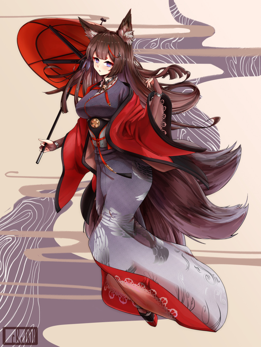 1girl, absurdres, amagi_(azur_lane), animal_ear_fluff, animal_ears, azur_lane, breasts, bridal_gauntlets