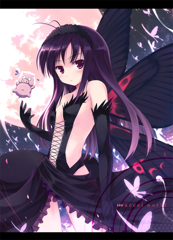 bare_shoulders, blush, butterfly, elbow_gloves, full_moon, gloves, hinooka_shuji, hinooka_shuuji