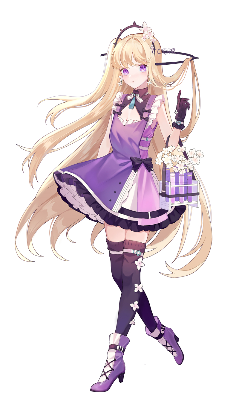 1girl, arknights, artist_name, bangs, black_gloves, blonde_hair, blunt_bangs, boots