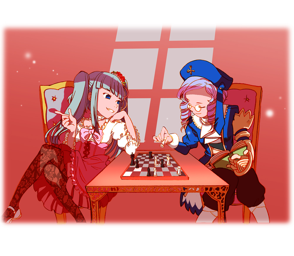 blue_hair, bow, chess, choker, dlanor_a_knox, dress, drill_hair, eiserne_jungfrau