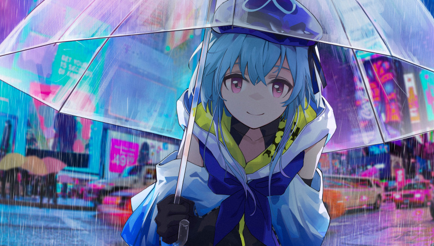 1boy, absurdres, arknights, black_gloves, black_shirt, blue_hair, blue_headwear, blue_neckwear