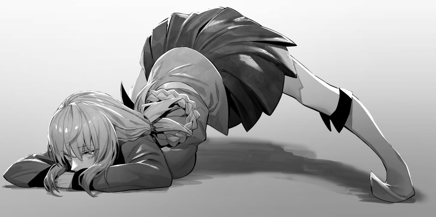1girl, absurdres, arm_rest, ass, bangs, braid, braided_ponytail, breasts