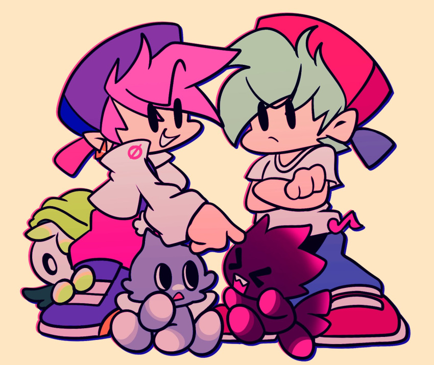 >_<, 2boys, 3others, alternate_universe, black_eyes, blue_hair, boyfriend_(friday_night_funkin'), chao_(sonic)