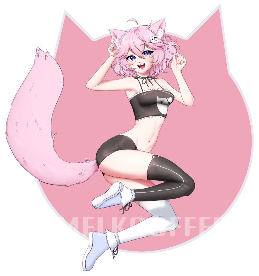 1girl, animal_ears, cat_ears, cat_tail, highres, jacket, melkcoffee, nyatasha_nyanners