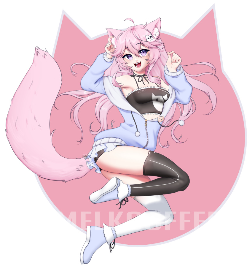 1girl, animal_ears, cat_ears, cat_tail, highres, jacket, md5_mismatch, melkcoffee