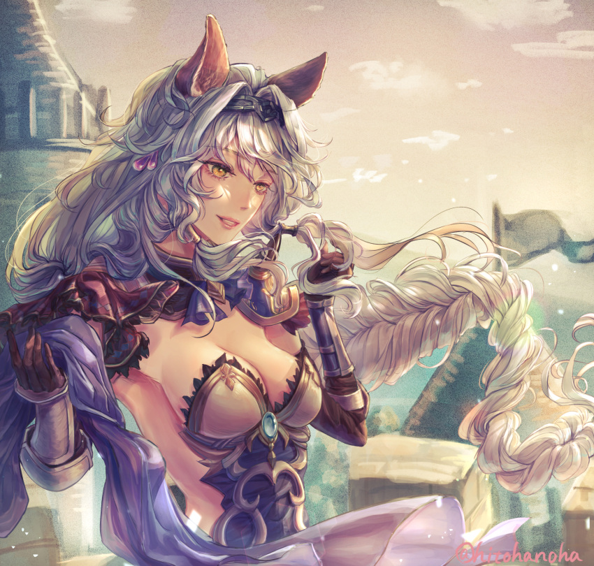 1girl, animal_ears, backless_outfit, braid, braided_ponytail, breasts, erune, granblue_fantasy
