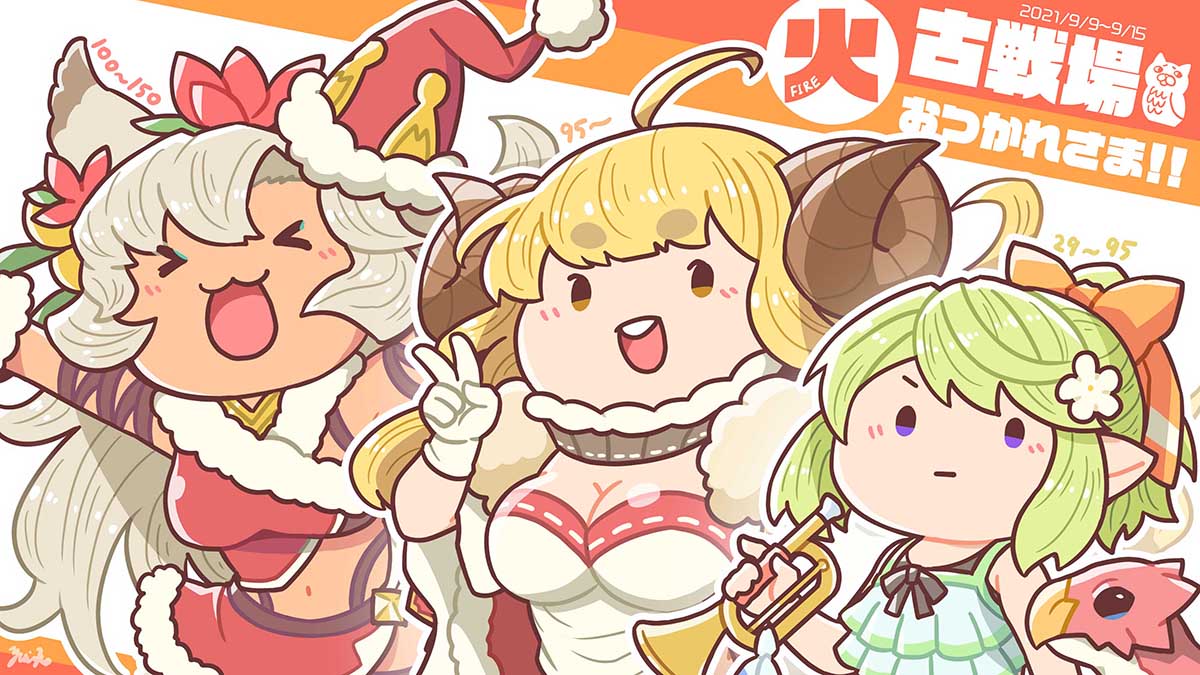 >_<, 3girls, :3, :d, ahoge, anila_(granblue_fantasy), blonde_hair, breasts