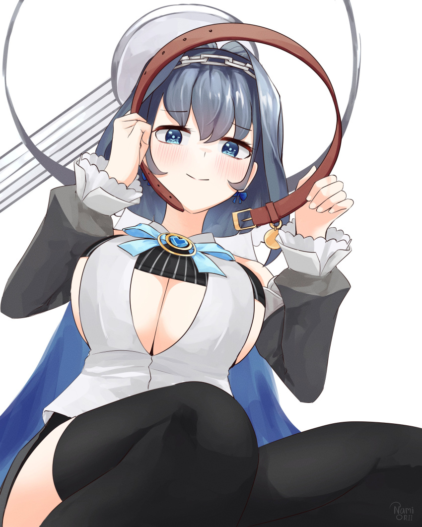 1girl, absurdres, bangs, black_gloves, blue_eyes, blue_hair, bow, bow_earrings