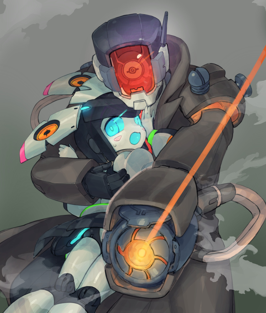 1boy, 1girl, absurdres, afterimage, android, arm_cannon, black_hair, blue_eyes