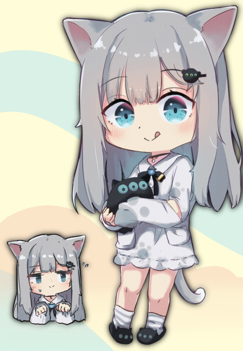 1girl, :q, absurdres, animal_ears, bangs, black_footwear, blue_eyes, cat_ears