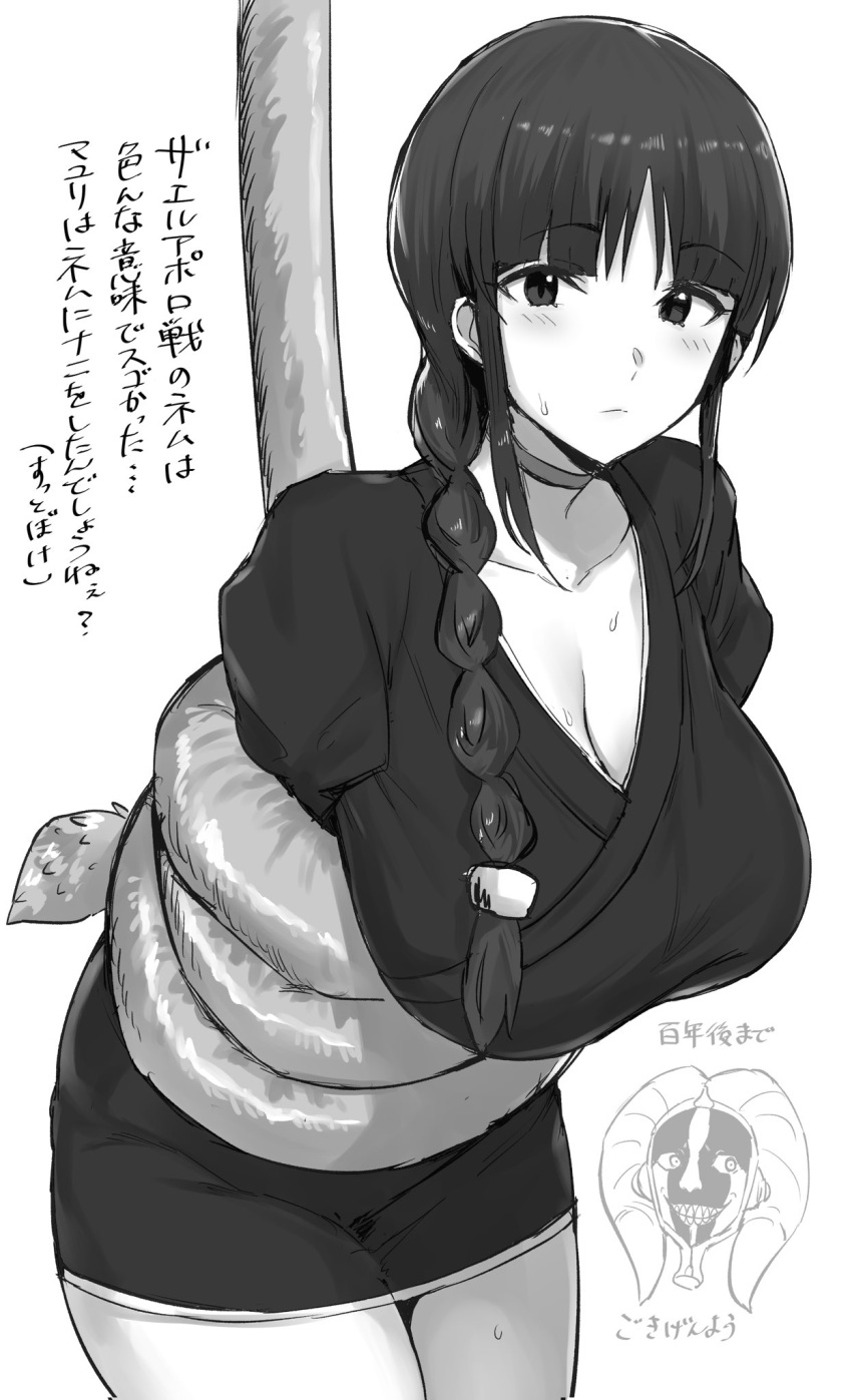 1boy, 1girl, bangs, bleach, blunt_bangs, bound, braid, breasts