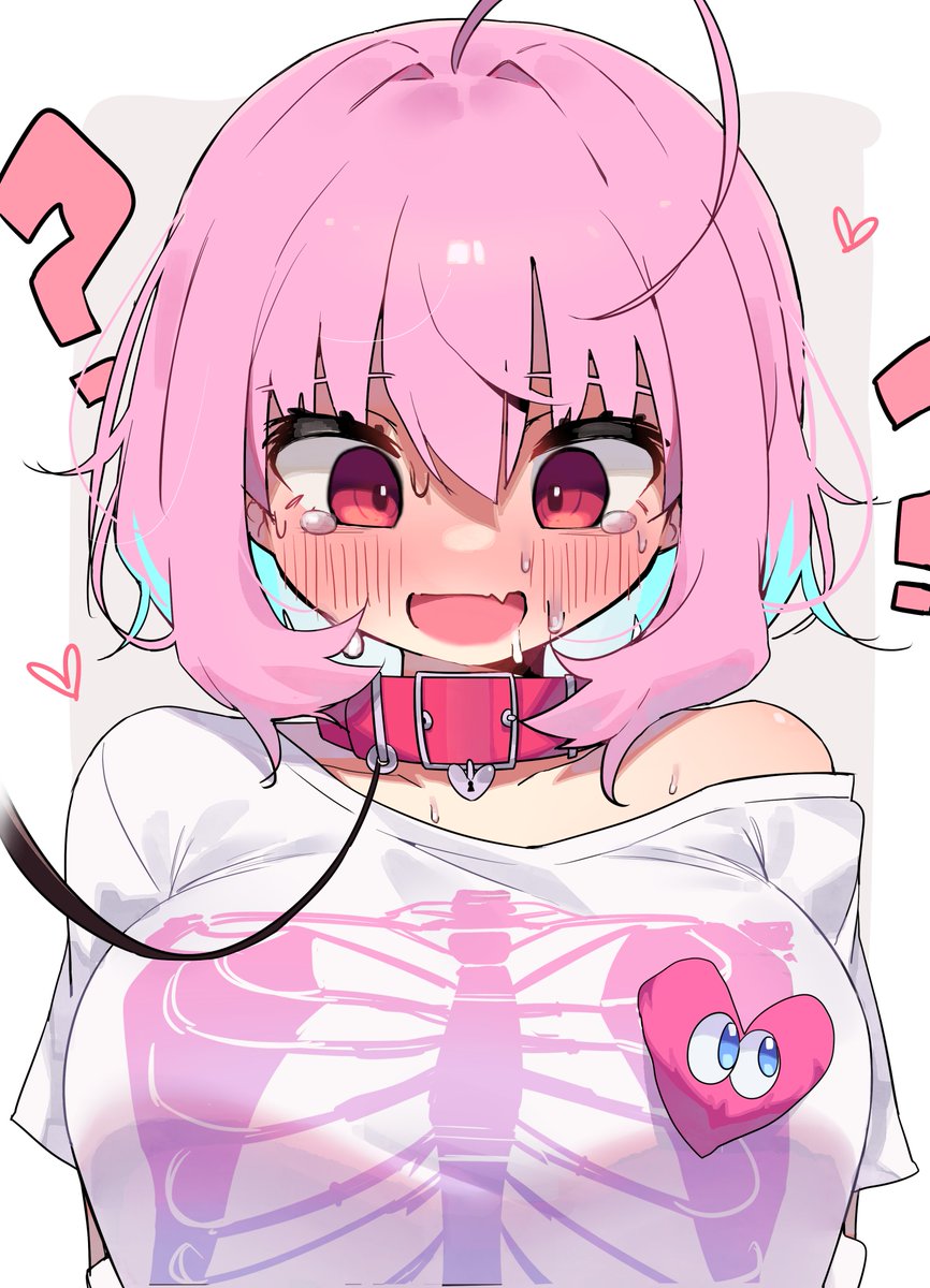 1girl, ?, ??, ahoge, arms_behind_back, blue_hair, blush, bone_print