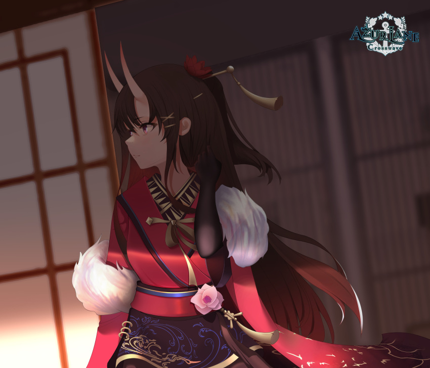1girl, absurdres, azur_lane, black_gloves, black_hair, black_legwear, brown_hair, elbow_gloves