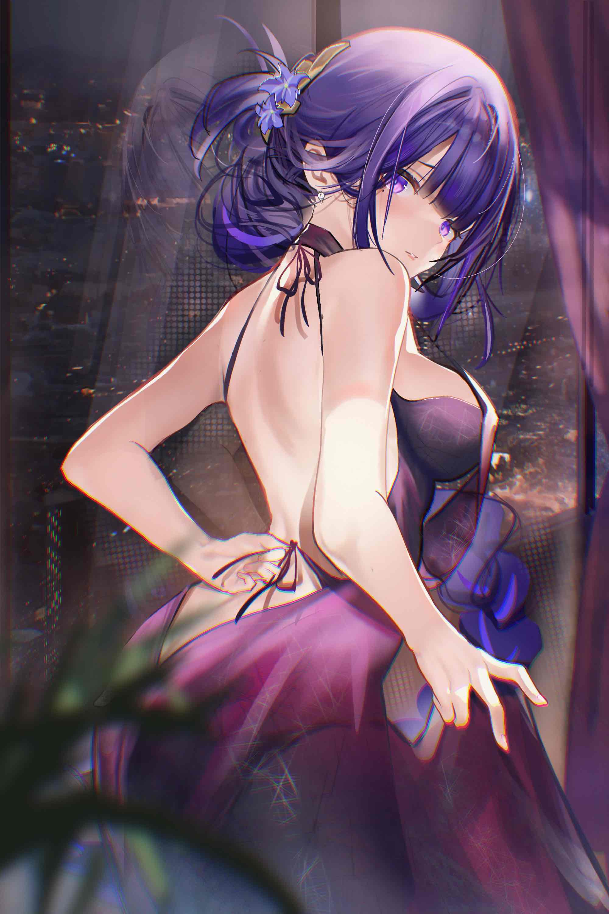 1girl, absurdres, alternate_costume, backless_dress, backless_outfit, bangs, bare_shoulders, blunt_bangs