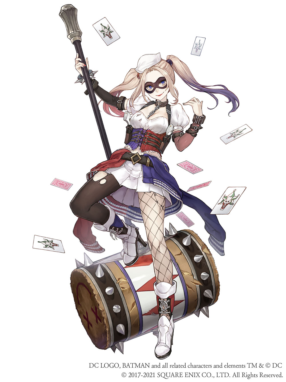 1girl, asymmetrical_clothes, asymmetrical_legwear, belt, blonde_hair, blue_eyes, blue_hair, boots