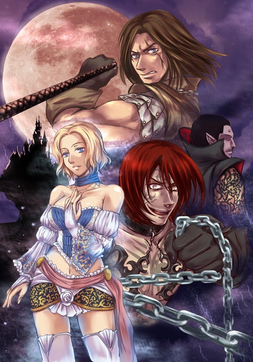 angela_(castlevania), bare_shoulders, blonde_hair, blue_eyes, castlevania, castlevania_pachislot, cleavage, dancer
