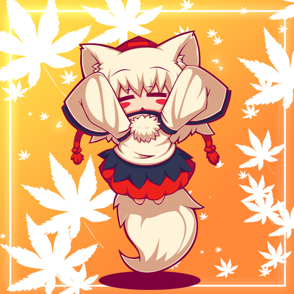 =_=, animal_ears, blush_stickers, chibi, closed_eyes, hat, inubashiri_momiji, raion-san
