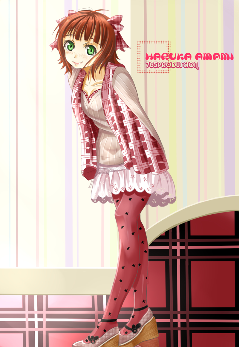 casual, green_eyes, idolmaster, legs, nira2, nira_(vira), pantyhose, pink_legwear