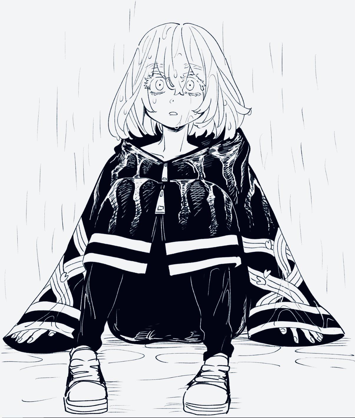 1girl, akashi_senju, bangs, black_coat, black_eyes, black_skirt, blouse, brown_hair