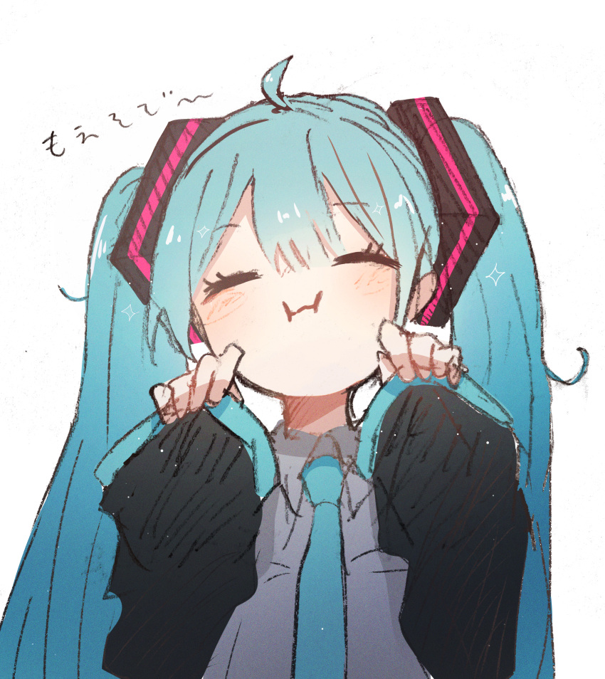 1girl, :i, absurdres, ahoge, azu_(azukagamine), bangs, blue_neckwear, closed_eyes