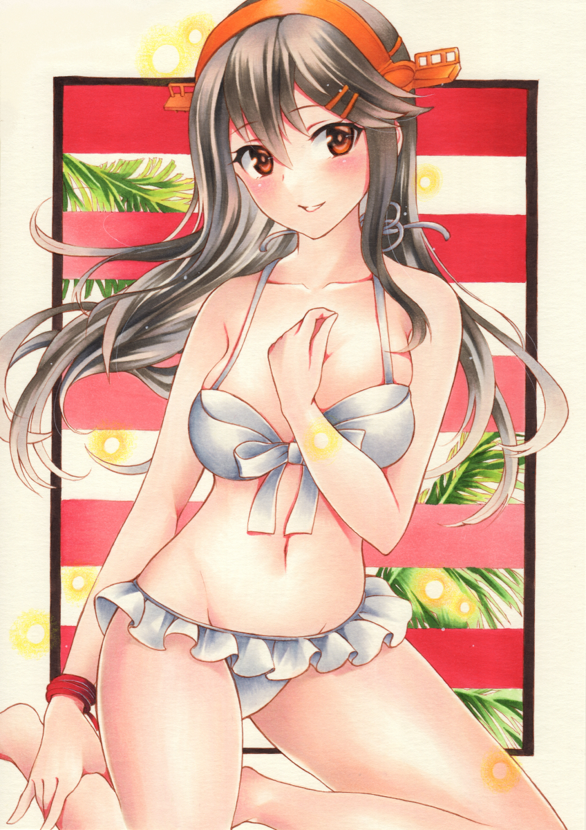 1girl, bangle, bangs, bikini, blush, bracelet, breasts, eyebrows_visible_through_hair
