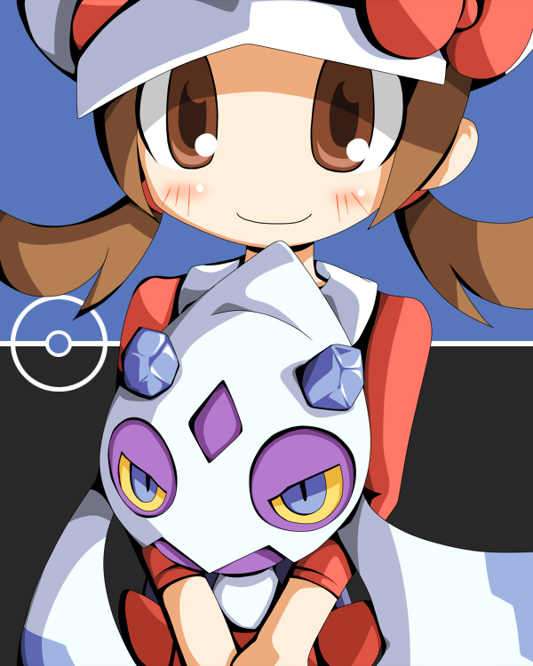 cabbie_hat, caraduki, carazuki, froslass, hat, hat_ribbon, hug, hug_from_behind, kotone_(pokemon), nintendo, pokemon, pokemon_(game), pokemon_gsc, red_ribbon, ribbon