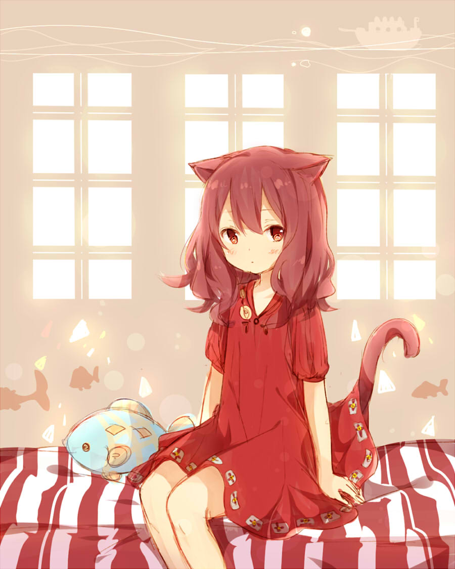 1girl, animal_ears, bangs, beige_background, blush, cat_ears, cat_girl, cat_tail