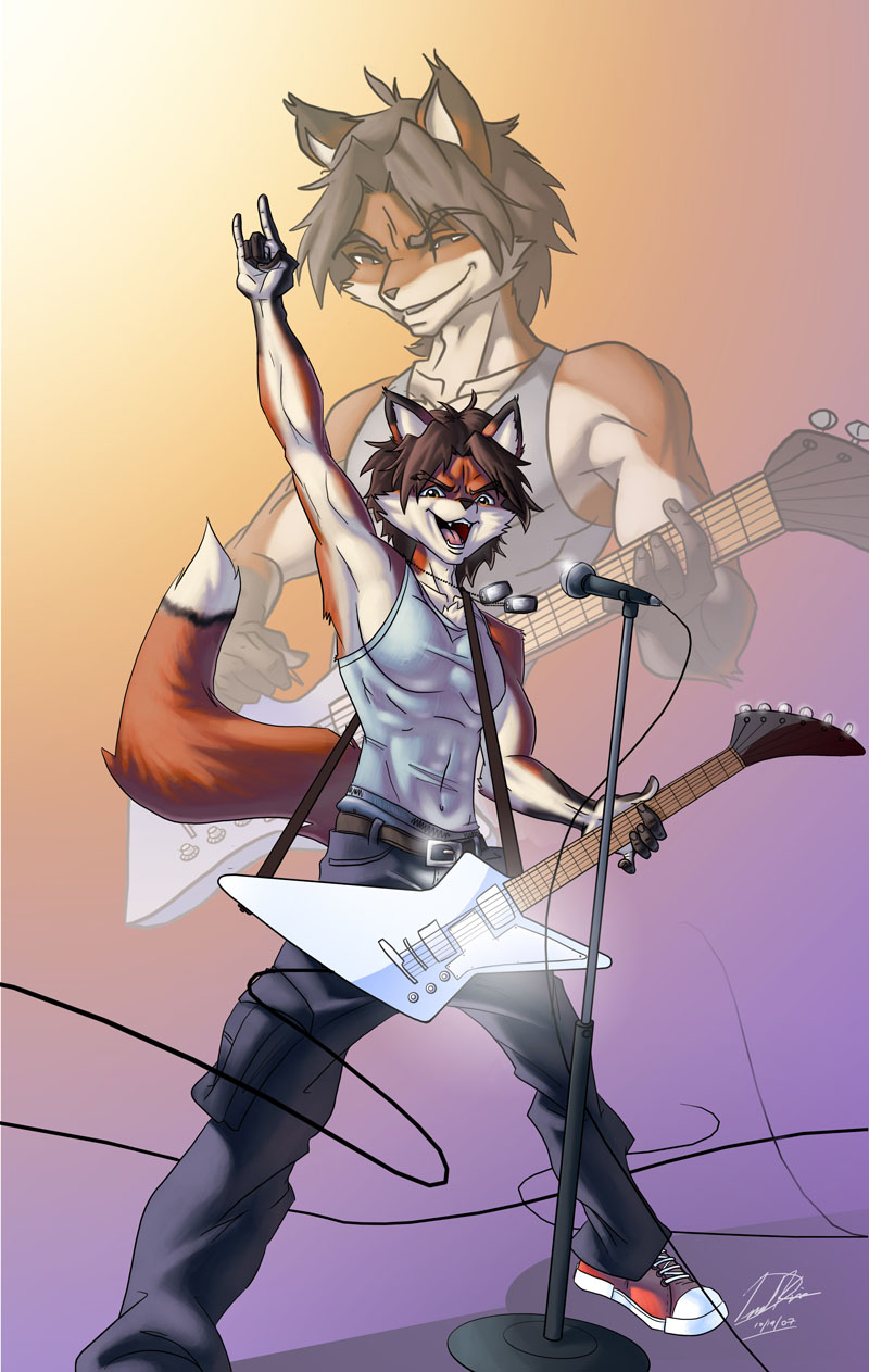 anthro, fox, guitar, metal, rocker, tank_top
