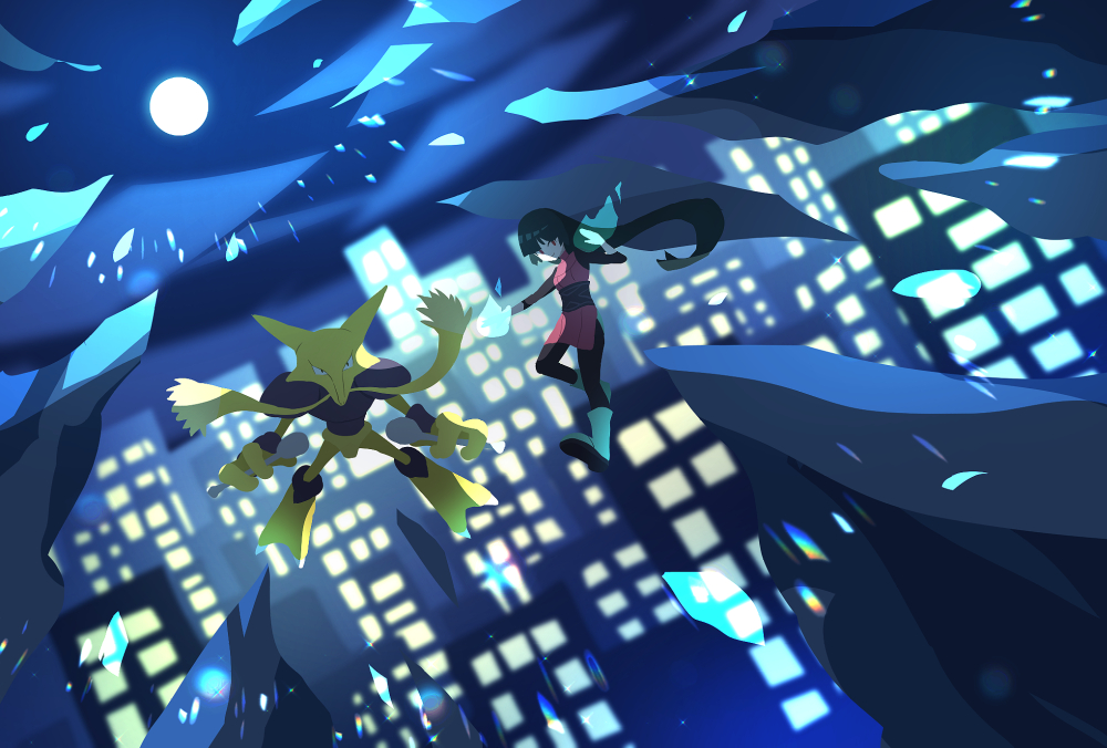 1girl, alakazam, bangs, banned_artist, black_bodysuit, blurry, bodysuit, boots