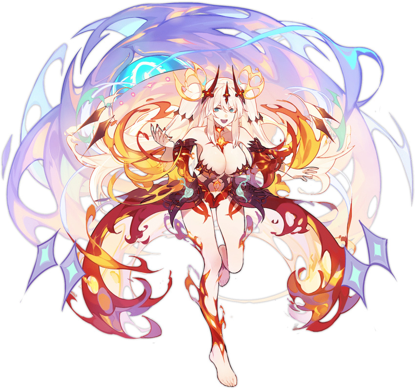 1girl, :d, aqua_eyes, ark_order, bangs, bare_legs, bare_shoulders, blue_fire