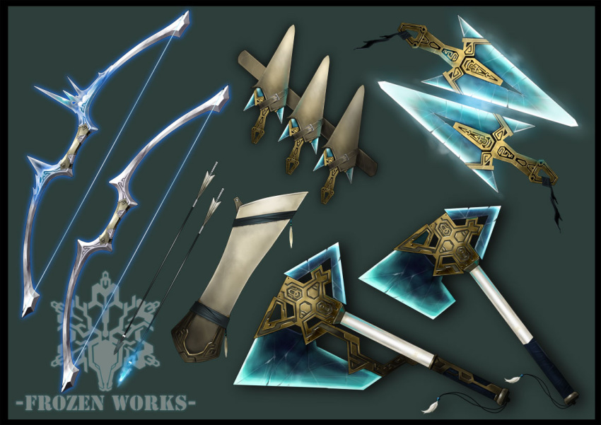 arrow_(projectile), axe, bow_(weapon), commentary_request, dagger, english_commentary, english_text, fantasy