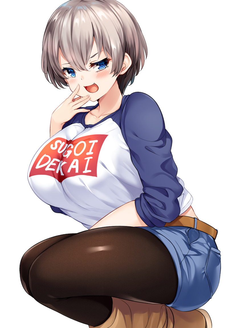1girl, belt, black_legwear, blue_eyes, blush, boots, breasts, highres