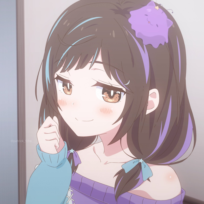 1girl, fake_screenshot, hair_ornament, highres, indie_virtual_youtuber, low_twintails, multicolored_hair, nimu_(vtuber)