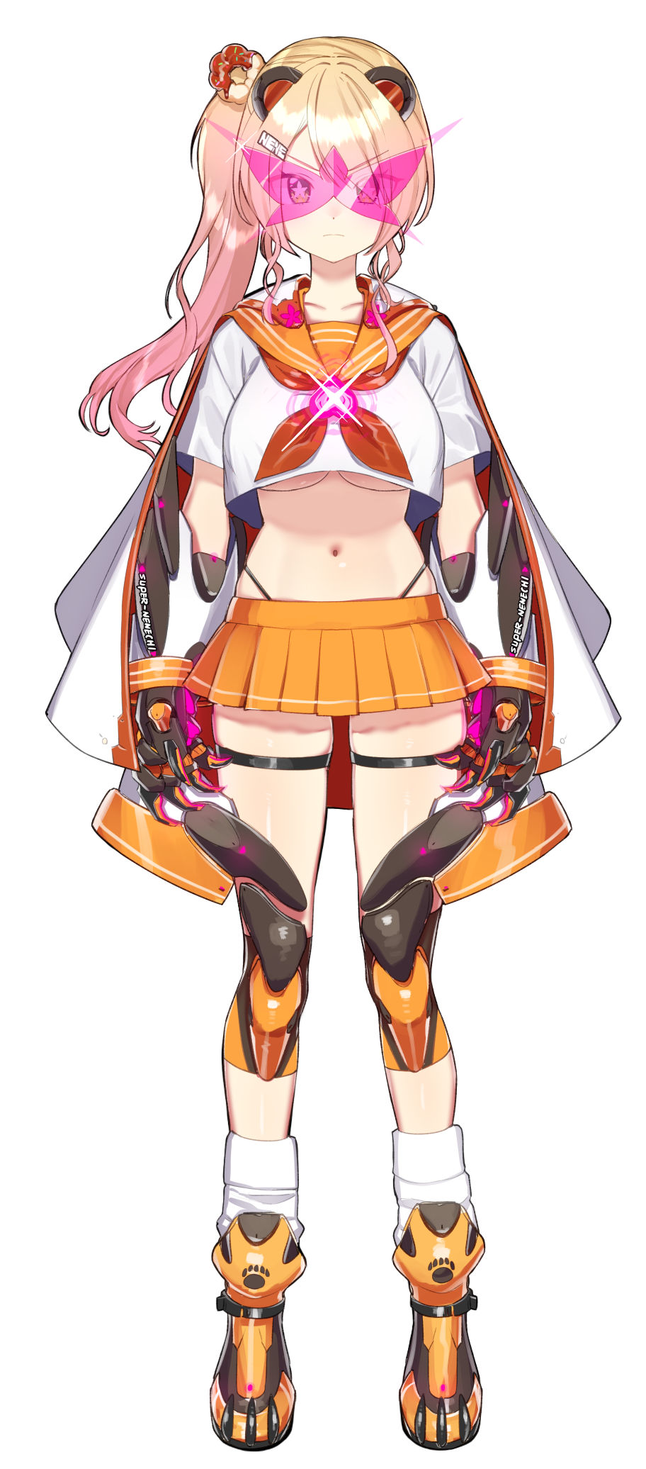 1girl, alternate_costume, blonde_hair, breasts, claws, gradient_hair, green_eyes, highres