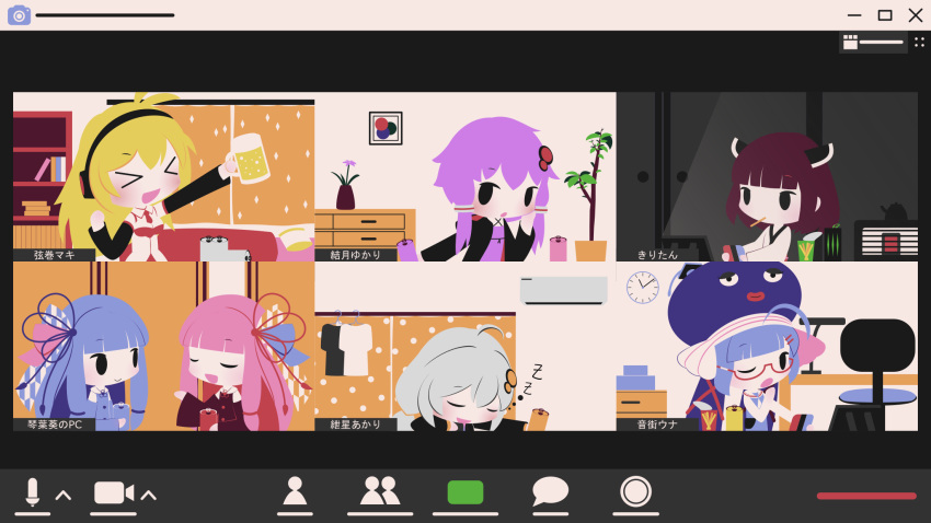 >_<, >o<, 6+girls, :d, ahoge, alcohol, beer_glass, black_eyes