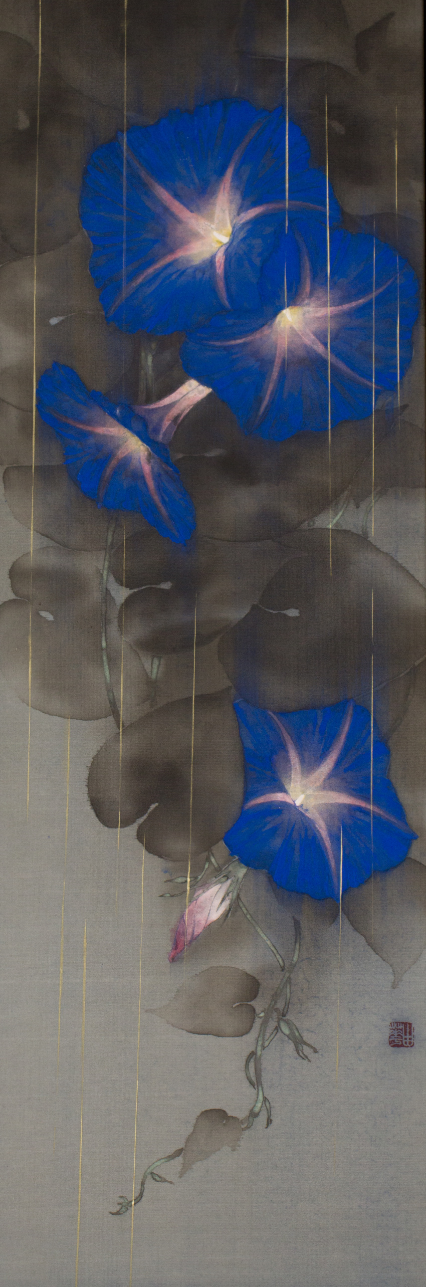 absurdres, artist_name, blue_flower, commentary_request, flower, highres, leaf, monochrome