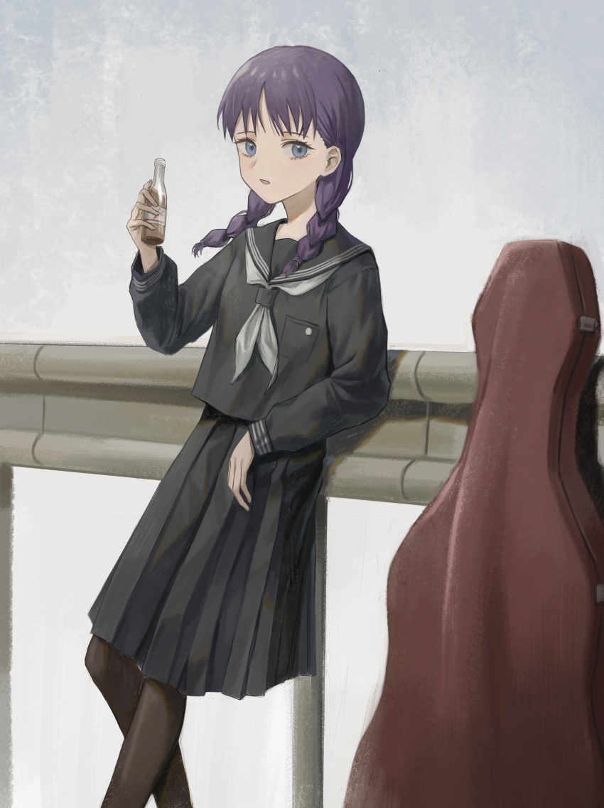 1girl, absurdres, bangs, black_legwear, black_sailor_collar, black_serafuku, black_shirt, black_skirt