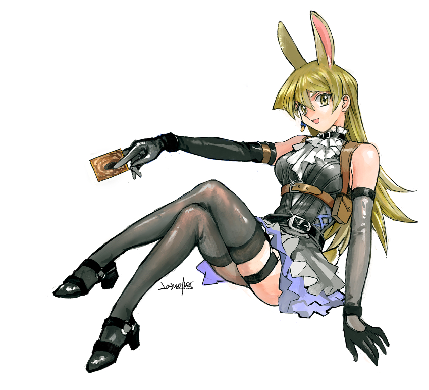 1girl, 203wolves, animal_ears, arm_strap, blonde_hair, blue_hairband, blush, brown_eyes
