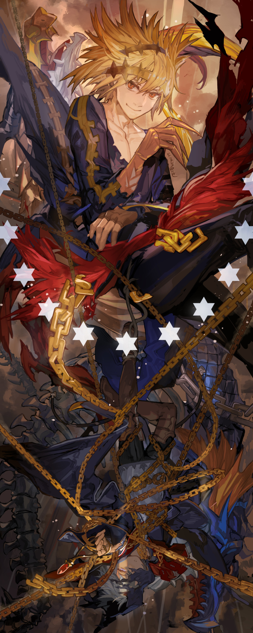 1boy, absurdres, black_pants, blonde_hair, boots, bound, caim_(granblue_fantasy), cape