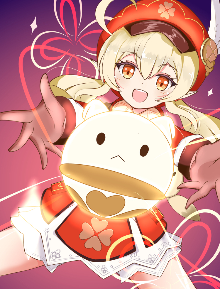 1girl, :d, ahoge, backpack, bag, bangs, blonde_hair, bomb