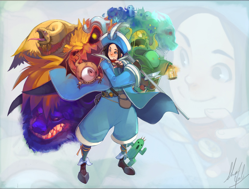 blue_mage, bomb(monster), bomb_(final_fantasy), brown_hair, endling_(artist), eyeball, final_fantasy, final_fantasy_tactics_a2
